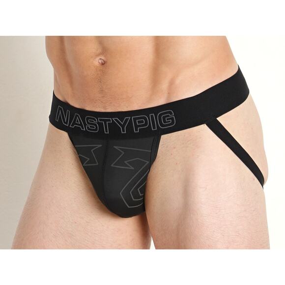 Mens Nasty Pig Jockstrap - Black Stealth Geometric Logo - XL Power Play - Picture 4 of 5